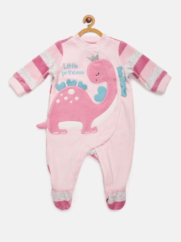 Girls Medium Pink Velour Front Opening Babysuit image number null